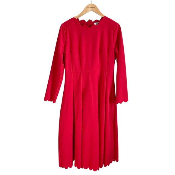 Dainty Jewells Dresses & Skirts - Dainty Jewells Bright Red Scalloped Hem Wavy Modest Midi Dress Size Large